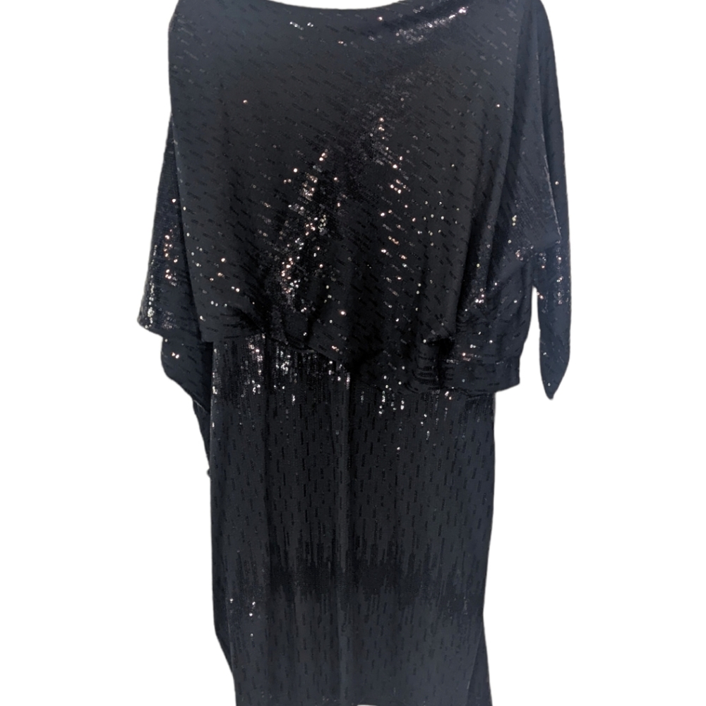 David Meister Black Sequin Dolman Sleeve Blouson Cocktail Dress sz 8 - Picture 3 of 9